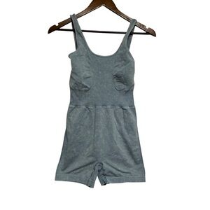 Zenana Steel Blue Mineral Wash Active Onesie Bodysuit